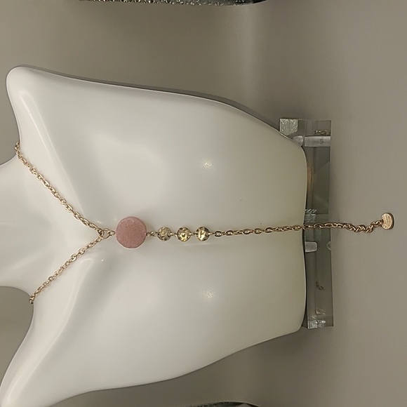 Long gold tone necklace with semi-precious pink stone by Sonoma - Picture 2 of 8